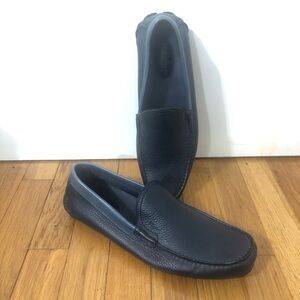 NEW Salvatore Ferragamo Navy Blue Leather Slip On Loafers Drivers Shoes 8 EE